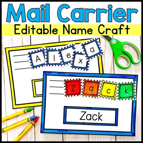 Mail Carrier Craft Preschool Community Helper Week Preschool, Mail Carrier Bag Crafts Preschool, Community Helper Name Craft, Preschool Mail Activities, Preschool Activities Community Helpers, Envelope Preschool Activities, Postal Service Preschool Activities, Community Helper Prek Activities, Mail Theme Preschool