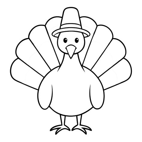 Pilgrim Hat and Turkey Clipart Easy Turkey Drawing, Turkey Outline, Book Turkey, Pilgrim Hats, Turkey Template, Line Art Coloring Pages, Turkey Coloring, Thanksgiving Coloring Book, Free Thanksgiving Coloring Pages