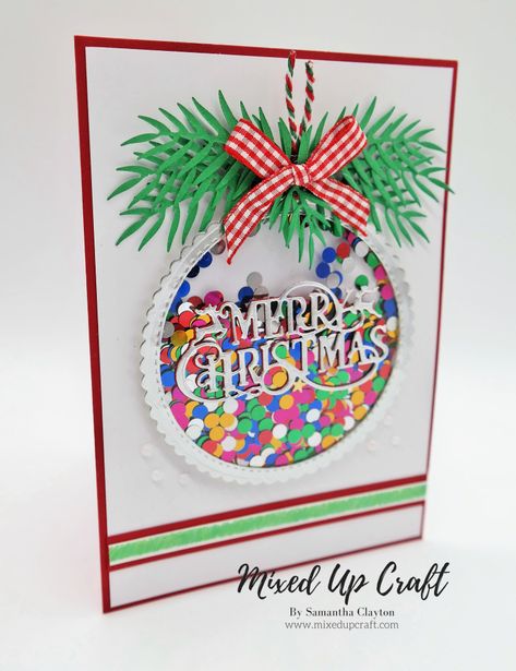 Christmas Bauble Shaker Card Up Craft, Silver Christmas Decorations, Homemade Christmas Cards, 카드 디자인, Christmas Card Crafts, Diy Christmas Cards, Christmas Bauble, Shaker Cards, Card Christmas