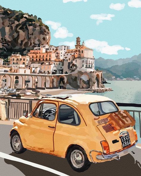 Italy Illustration Art, Italy Cartoon, Italy Clipart, Atrani Italy, Italian Illustration, Italy Drawing, Italy Sketches, Mediterranean Town, Italy Illustration