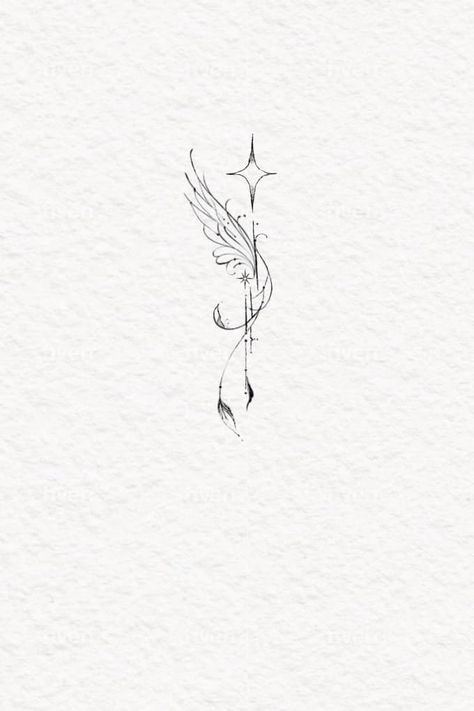 Dragon Fan Tattoo, Linear Tattoo Ideas, Swan Line Tattoo, Minimalist Tattoo Virgo, Small Flowy Tattoo, Whimsical Fine Line Tattoo, Divine Feminine Symbol Tattoo, Fine Line Sea Animal Tattoos, Cute Tattoo Placements