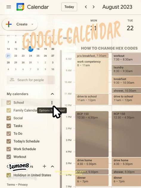 Lemon8 · GOOGLE CALENDAR HEX CODES · @t a r y n Neutral Google Calendar Hex Codes, Digital Calendar Aesthetic, Google Calendar Color Palette Hex Codes Neutral, Google Calender Tips, Google Calendar Color Scheme Hex Codes Fall, Google Hex Codes, Color Palette Hex Codes Google Calendar, Google Calendar Aesthetic Hex Codes, Hex Codes For Google Calendar