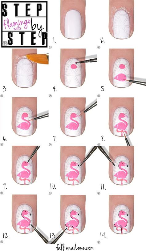 Flamingo nails: tutorial. | fall in ...naiLove! | Bloglovin’ Flamingo Nail Art, Flamingo Nails, Cute Summer Nail Designs, Unghie Nail Art, Animal Nail Art, Nail Tutorial, Nail Art Designs Summer, Animal Nails, Cute Summer Nails