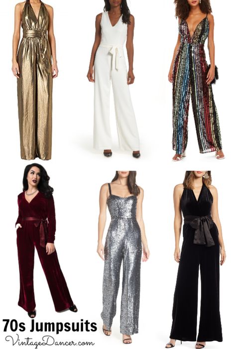 70s Fashion | What Did Women Wear in the 1970s? Gold 70s Outfit, Diy Disco Outfit Ideas, 70s Christmas Party Outfit, Disco Jumpsuit 1970s, Womens Disco Outfit 70s, Womens Disco Outfit, 70s Disco Outfit For Women, Disco Fashion Women, 70s Theme Party Outfit