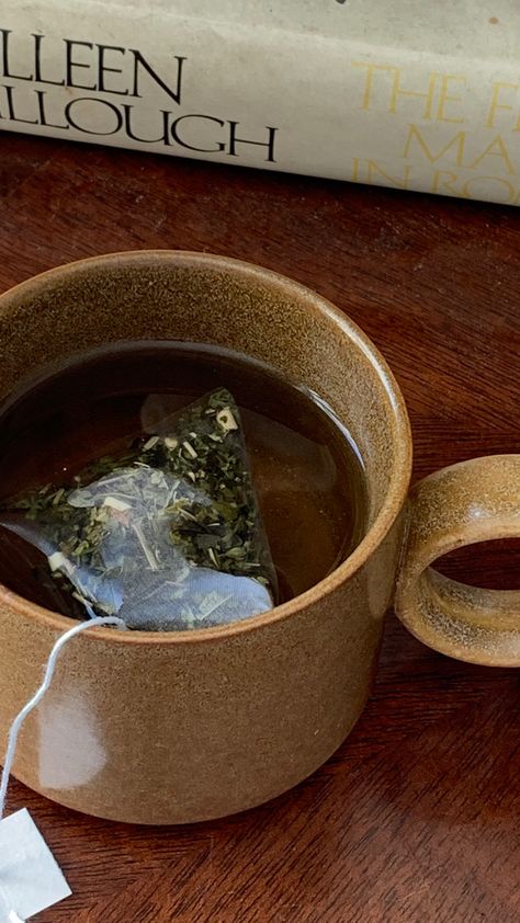 Cozy brown ceramic mug with tea bag inside Essen, Cecily Knight, Girl Vibe, Cozy Aesthetic, Tea Cozy, Sling Dress, Brown Aesthetic, Cup Of Tea, Ceramic Mugs