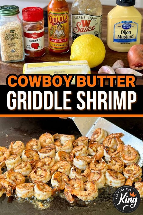 Looking for new Blackstone recipes to try for the griddle?  This cowboy butter shrimp recipe is fantastic and so easy to make!  If you like grilled shrimp then try this easy Blackstone shrimp recipe. Shrimp Fajitas On Blackstone Griddle, Blackstone Grill Shrimp Recipes, Shrimp On Griddle, Blackstone Griddle Shrimp Recipes, Shrimp Blackstone Recipes, Tilapia On Blackstone Griddle, Ww Blackstone Recipes, Shrimp On The Grill Recipes, Cowboy Butter Shrimp