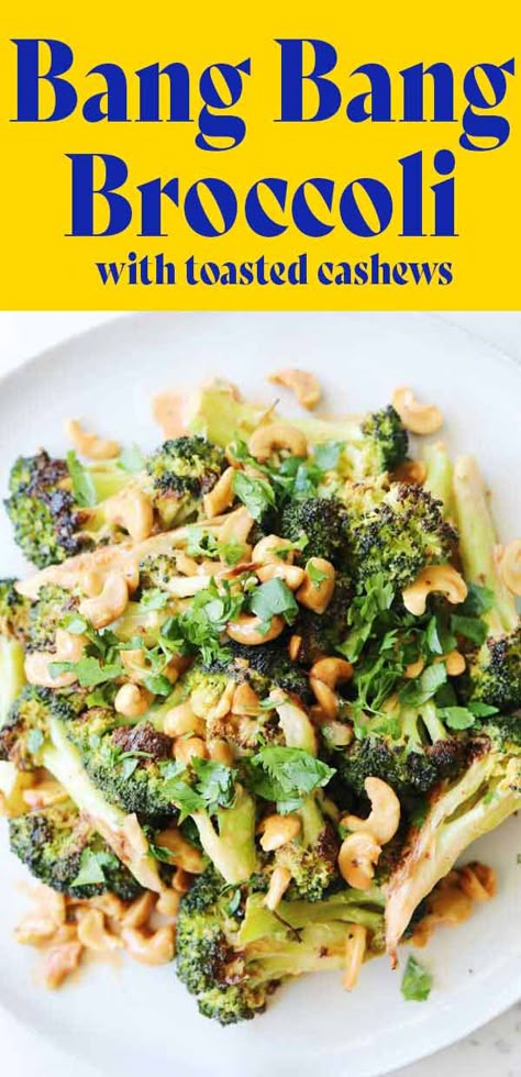 This bang bang broccoli is the ultimate side vegetarian dish. It's creamy, crunchy, spicy and SO GOOD! And if you switch out the mayo for nonfat Greek yogurt, it can even be healthy! It pairs perfectly with grilled meats and plenty of Asian inspired dishes! Keto Chinese Side Dishes, Weeknight Dinner Inspiration, Low Carb Asian Side Dishes, Thai Recipes Side Dish, Thai Food Side Dishes, Asian Veggie Side Dish, Thai Broccoli Side Dish, Asian Inspired Vegetable Sides, Vegetarian Dinner Asian