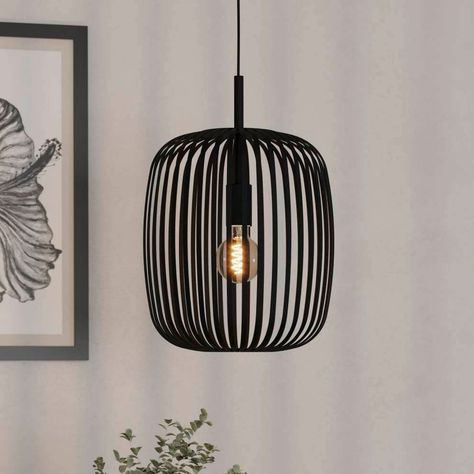 Romazzina Single Steel Pendant in a Black Finish Black Wire Light Fixture, Black Kitchen Pendant Lights, Pendant Lights Black, Black Pendant Lights, Wire Lampshade, Lighting Hallway, Pendant Lighting Bedroom, Hanging Lamp Shade, Black Lounge