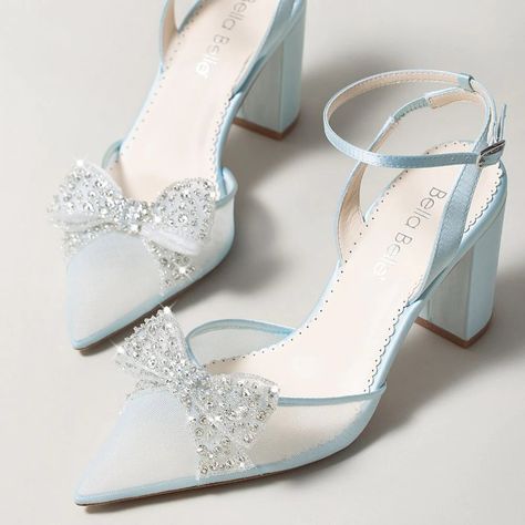 Say hello to the dreamiest dusty blue block heel wedding shoes, Athena. With a versatile 3-inch heel and a beautiful crystal-embellished bow at the front, these blue crystal wedding heels allow you to add a soft pop of color to your wedding look. The best part? You can decide whether you want a timeless slingback or a classic ankle strap block heel with the removable ankle strap feature. FEATURES: Reviews say: fit true to size Heel Height: 3 inches or 7.6 cm Exquisitely hand-sewn crystals and beads Special crystals designed to not catch on your dress hem Colour: Blue Handmade Upper Material: Silk and mesh Lining Material: Leather lining Sole Material: Leather sole Ankle straps for security Pointed toe to elongate the legs Heavy padding for all-day comfort Block Heel Wedding Shoes, Blue Block Heels, Shoes Heels Classy, Ankle Strap Block Heel, Party Heels, Wedding Shoes Heels, Heels Classy, Wedding Look, Killer Heels