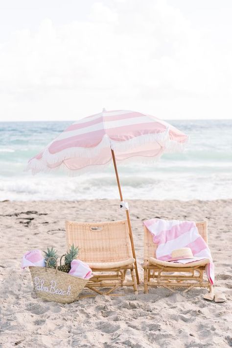 Palm Beach Lately's Pineapple Pad Vacation Rental in Palm Beach. Palm Beach Home Decor Pink and White Stripe Umbrella Stripe Umbrella, Tout Rose, Pink And White Stripes, Beach View, Pink Summer, Beach Chairs, Beach Aesthetic, Beach Vibe, Summer Of Love