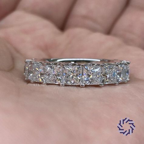 Princess Cut Eternity Band, Princess Cut Wedding Band, Jewelry Queen, Lab Created Diamond Rings, Promise Band, Prong Ring, Stackable Wedding Bands, Half Eternity Wedding Band, Matching Wedding Bands