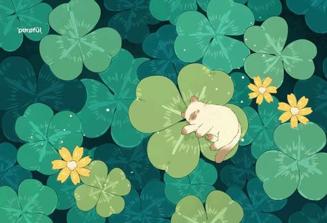 Plants Drawing Aesthetic | Kitten Forest | Strawberry Plants | Ferns Herbs Forest Illustration | Four Leaf Clover Art Illustration | Aesthetic Plant Drawing Cute Strawberry Drawing Kawaii, Clover Leaf Art, Four Leaf Clover Art, Four Leaf Clover Drawing, Art Illustration Aesthetic, Aesthetic Kitten, Plants Drawing, Aesthetic Plant, Forest Drawing