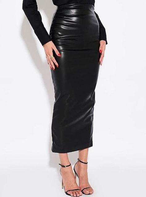 Streetwear Spring, Pu Skirt, White Long Skirt, Bodycon Midi Skirt, Split Skirt, Long Skirts For Women, Black Leather Skirts, Elegant Skirt, Black Midi Skirt