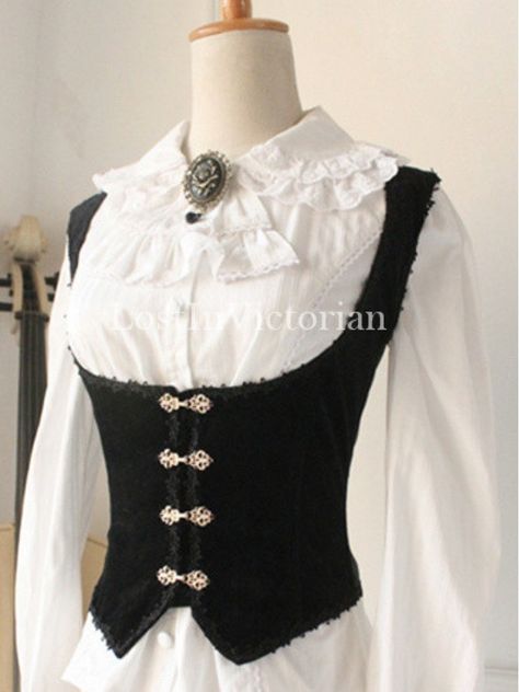 Waistcoat Outfit, Vest Outfits For Women, Waistcoat Woman, Corset Vest, Robes Vintage, Gothic Clothes, Victorian Clothing, Black Vest, Lolita Dress