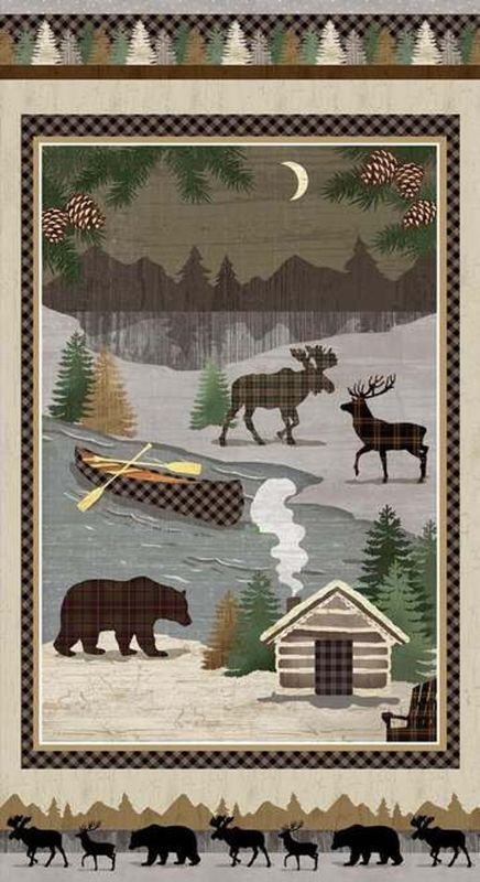 Wildlife Quilts, Panel Quilt Patterns, Bear Cabin, Lake Scene, Bear Quilts, Landscape Quilts, Man Quilt, Animal Quilts, Wall Quilts