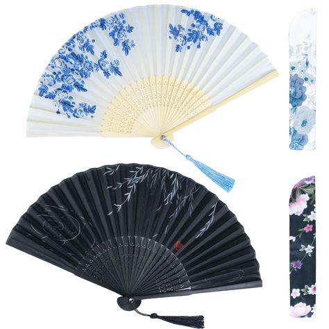 PRICES MAY VARY. Exquisite Patterns: This series features a set of two hand fans for women foldable, each designed with black bamboo as the main element, complemented by rhododendrons, blue and white porcelain, and cherry blossoms. These designs are combined with current popular color palettes, making our women foldable silk fans the perfect accessory to complement your daily outfits and create a unique style for every occasion. Material: Constructed from premium bamboo, each of the women's fold Fan For Wedding, Silk Fans, Foldable Paper, Fan Japanese, Hand Fans For Wedding, Chinese Fans, Chinese Fan, Wedding Home Decoration, Paper Fan