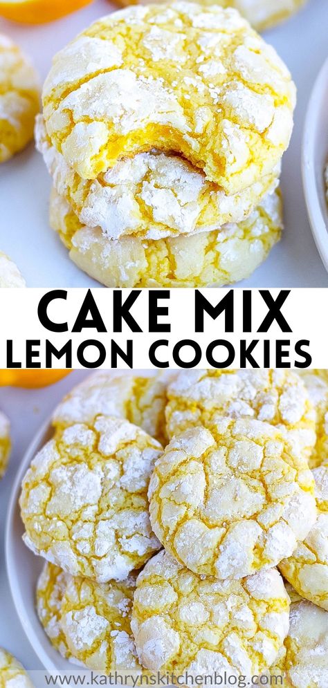 Duncan Hines Cake Mix Cookies, Lemon Cake Cookies, Lemon Cake Mix Cookies, Duncan Hines Cake, Lemon Cookies Easy, Cookies Lemon, Cool Whip Cookies, Lemon Cake Easy, Lemon Crinkle Cookies