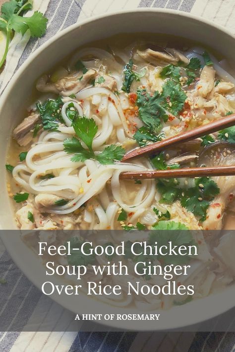 Chicken Soup With Ginger, Vegetable Stir Fry Noodles, Ginger Chicken Soup, Cooking With Ginger, Beef Udon, Chicken Rice Noodles, Yummy Rice, Asian Soup Recipes, Ginger And Lemon