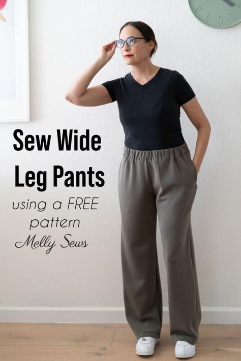 How To Make Wide Leg Pants: A Beginner's Sewing Guide - Melly Sews Plus Size Pants Patterns Free, Pattern For Wide Leg Pants, Free Wide Leg Pants Sewing Pattern, Sew Pants For Women, High Waisted Wide Leg Pants Pattern, Wide Leg Pants Sewing Pattern Free, Linen Pant Pattern, Wide Leg Pants Pattern Free, Elastic Pants Pattern