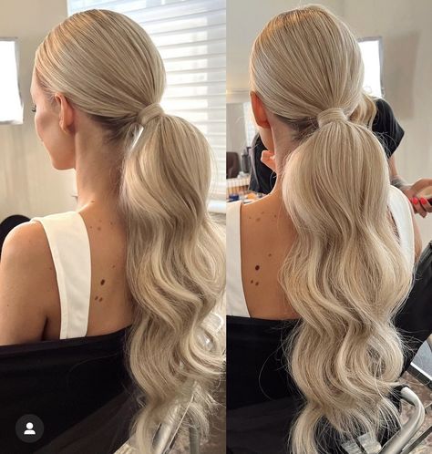 Wedding Guest Hair Styles For Long Hair, How To Wrap Hair, Bridal Pony, Ponytail Bridal Hair, How To Use Eyeshadow, Blonde Bridal Hair, Ponytail Looks, Wedding Ponytail Hairstyles, Bridal Ponytail