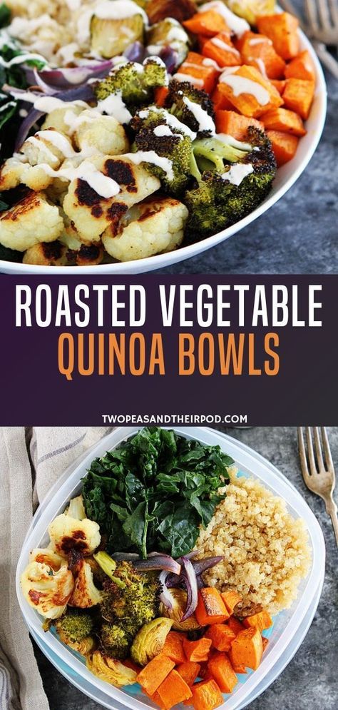 Roasted Vegetable Quinoa, Idea For Lunch, Veggie Meal Prep, Easy Roasted Vegetables, Quinoa Bowls, Vegetable Quinoa, Quick Meal Prep, Lemon Tahini Dressing, Vegetarian Meal Prep