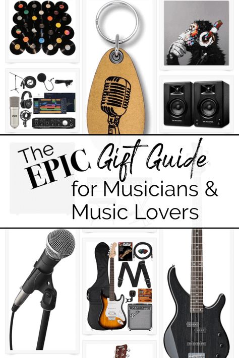 The Epic Gift Guide for Musicians and Music Lovers Music Lover Gift Ideas, Guitar Gifts For Him, Gift Ideas For Musicians, Gift Ideas For Music Lovers, Studying Music, Gifts For Musicians, Band Gifts, Gifts For Music Lovers, Guitarist Gifts