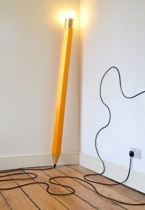 HB Floor Lamp: Is anything more recognizable than a standard yellow HB pencil? These would definitely make fun floor lamps for a library, school, or a creative commercial setting. The cord extends from the tip of the pencil resulting in endless possibilities for fun doodles. Colorful Eccentric Decor, Eclectic Style Home Decor Ideas, Wierd Decor, Wacky Decor, Crazy Home Decor, Weird Interior, Wacky Furniture, Quirky Lamps, Food Furniture