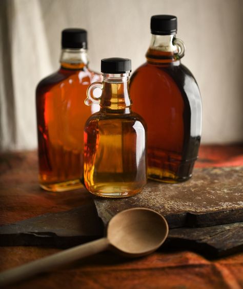 Pure maple syrup is made from maple tree sap. Discover how to use the different grades in cooking and why it's more nutritious than sugar. Easy Blueberry Crumble, Maple Syrup Candy, Maple Syrup Labels, Homemade Maple Syrup, Maple Syrup Bottles, Syrup Labels, Maple Syrup Recipes, Maple Butter, Pancake Syrup