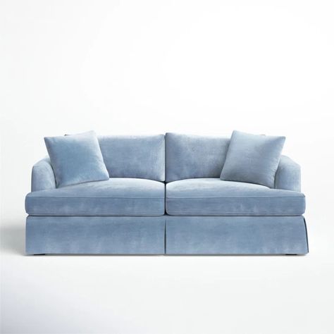 Lucia 92.5'' Slipcovered Sofa & Reviews | Birch Lane Blue Velvet Sofa Living Room, French Country Cottages, Light Blue Sofa, Blue Couch Living Room, Velvet Sofa Living Room, Blue Velvet Sofa, Blue Couches, American Craftsman, Slip Covers Couch