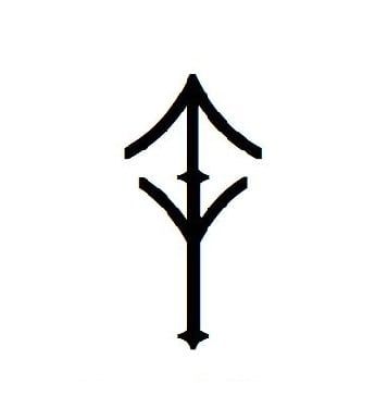 A bind rune combining the Tyr and Algiz runes. Bind rune information. Left Hand Tattoo, Bind Runes, Scandinavian Tattoo, Norse People, Rune Tattoo, Nordic Tattoo, Norse Pagan, Norse Runes, Old Norse