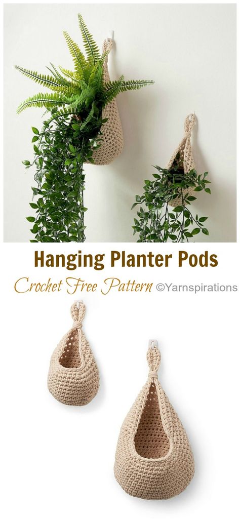 Hanging Planter Pods Crochet Free Pattern - Hanging #Basket; Free #Crochet; Patterns Macrame Teardrop Basket, Free Crochet Wall Hanging Basket Patterns, Teardrop Basket Crochet Pattern, Crochet Plant Hanging Basket, Crochet Plant Wall Hanger, Crochet Planter Hanger, Crochet Teardrop Basket, Crochet Plant Hanger Free, Crochet Wall Hanging Baskets Free Patterns