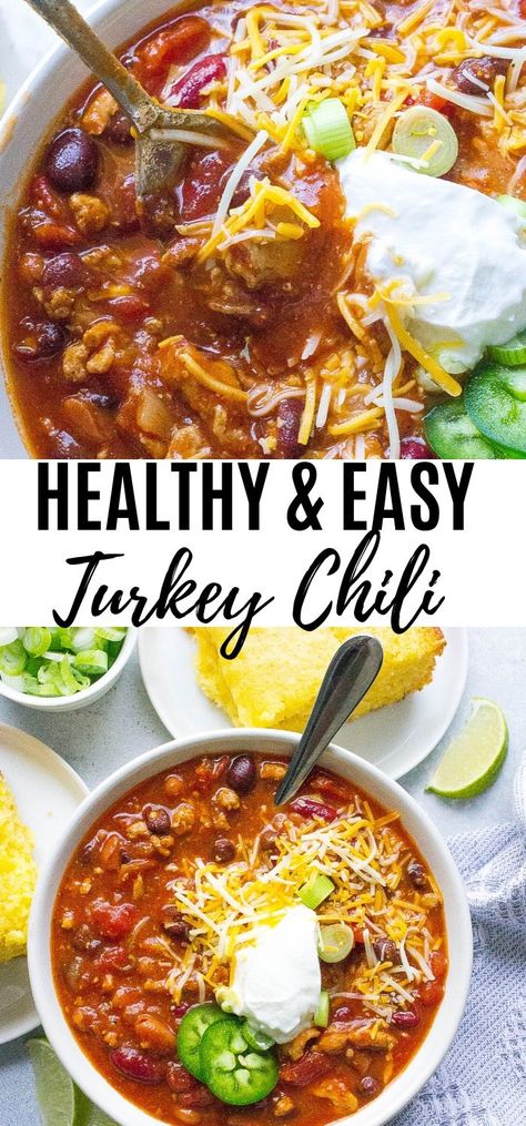 Turkey Chili Recipe Crockpot, Healthy Turkey Chili, Easy Turkey Chili, Ground Turkey Chili, Turkey Chili Healthy, Turkey Chili Recipe, Ground Turkey Recipes Healthy, Chili Recipe Turkey, Chili Recipe Crockpot