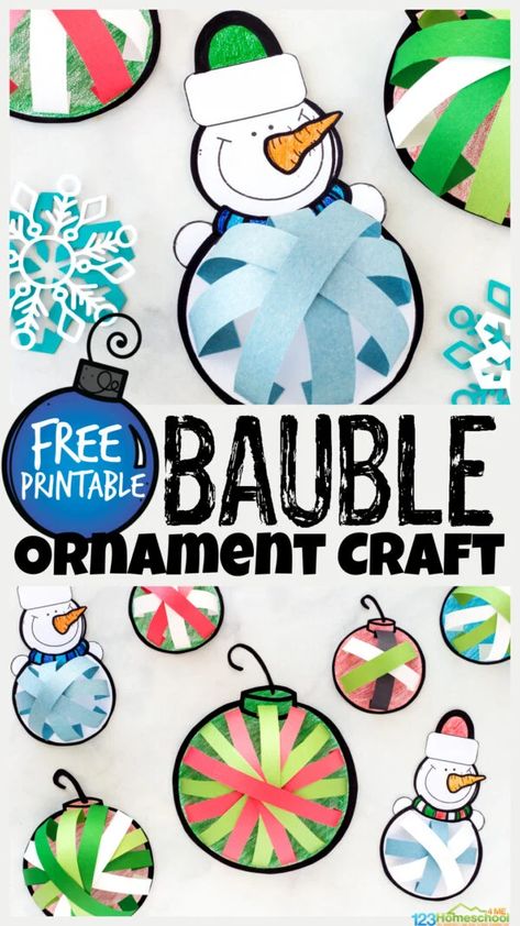 Paper Ornament Crafts For Kids, Classroom Ornament Craft, Diy Paper Ornaments For Kids, Easy Paper Ornaments For Kids, Construction Paper Ornaments, Snowman Ornaments For Kids To Make, Paper Ornaments For Kids, Bauble Craft, Free Printable Christmas Worksheets