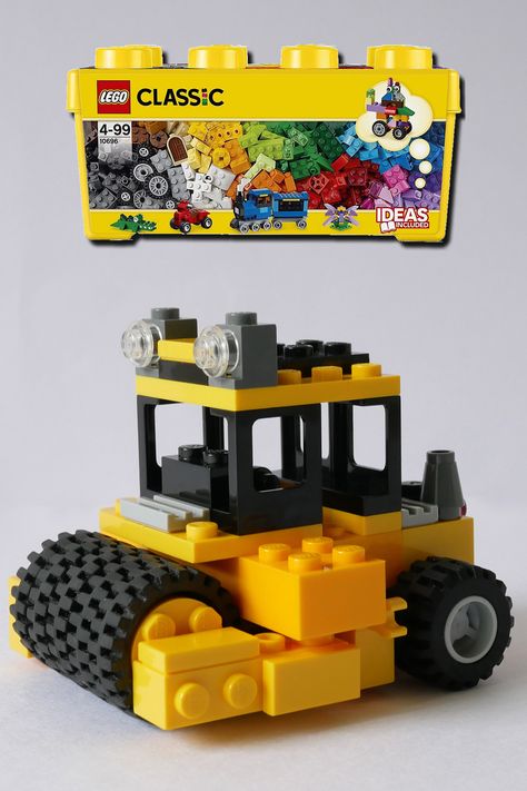 By watching this video, you can easily build a steamroller using only your LEGO Classic 10696 set. Enjoy building it together with your child, or take out the LEGO pieces stored in the back of your closet that your child no longer plays with, and try creating and displaying this oller-compactor. Lego Classic Building Ideas, Classic Lego Ideas, Simple Lego Builds Instructions, Classic Lego Building Ideas, Lego Builds Easy, Lego How To Build, Lego Classic 10696 Ideas, Lego Ideas To Build Easy Step By Step, Lego Building Ideas Instructions