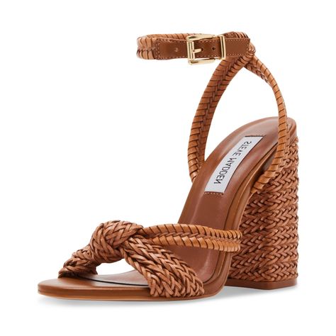 PRICES MAY VARY. Steve Madden Womens Block heel sandal Crossed ankle strap with buckle closure Braided texture heel and straps Knotted detail at center front Rollerball Perfume, Makeup Gift, Heeled Sandal, Fabric Gift Bags, Heel Sandal, Luxe Gifts, Woven Dress, Dress Sandals, Block Heels Sandal