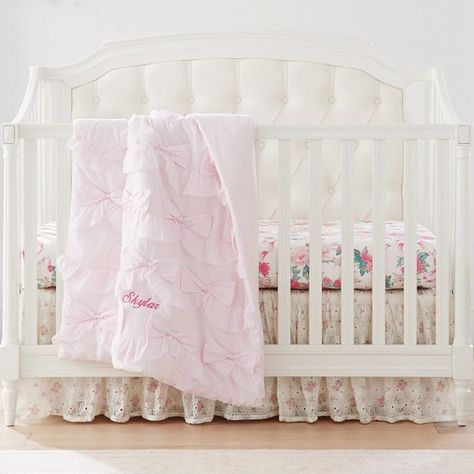 Beautifully textured with delicate bows, this baby quilt gives their sleep space an extra dose of sweet style. Sweet Style, Baby Bedding, Loveshackfancy Bow, Pottery Barn Baby, Toddler Quilt, Annual Sale, Crib Bumper, Free Interior Design, Nursery Bedding