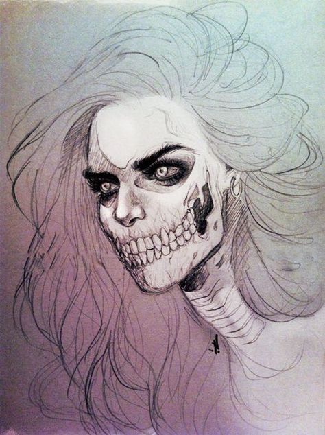 Skeleton girl drawing with watercolour hair Pablo Picasso, Art And Illustration, Unique Drawings Creative Sketch, Creaturi Mitice, Art Du Croquis, Arte Doodle, Výtvarné Reference, 문신 디자인, Art Et Illustration