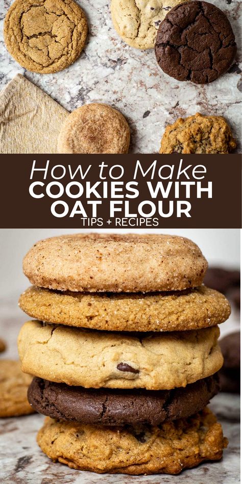 If you have been wondering if you can bake cookies with oat flour, the answer is yes! After developing and testing dozens of recipes, I have come up with several recipes for cookie classics that are made specifically with just oat flour. And now I am plenty of tips, how to measure oat flour and various recipes for this favorite dessert including chocolate chip, peanut butter and molasses. Oatmeal Flour Cookies Recipes, Oatmeal Flour Cookies Healthy, Making Oat Flour, Pumpkin Oat Flour Cookies, Oatmeal Cookies With Oat Flour, Cooking With Oat Flour, Oat Flour Oatmeal Raisin Cookies, Oatmeal Chocolate Chip Cookie Recipe Vegan, Cookies Made With Oat Flour