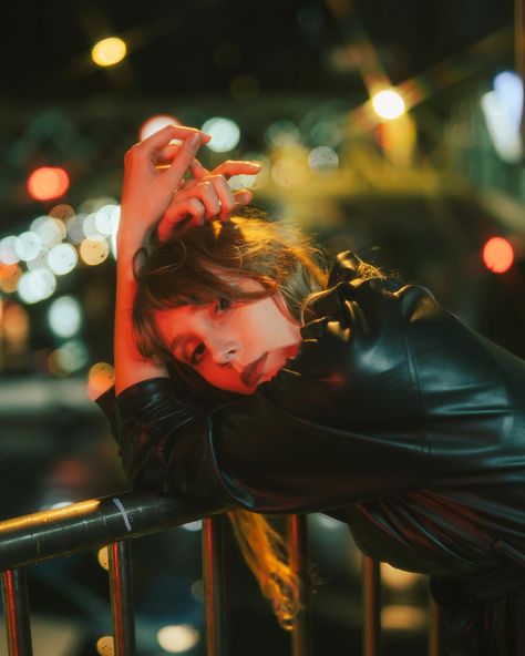 || normalize feeling lost 🗝️ (i have so many favorite shots from this shooting so please get patient because im gonna savor and post a lot of them) 📷 @staphit_1100 🏷️ night street photography, low exposure, nighttime, neon light photography, vintage photoshoot, vintage aesthetics, faux leather coat, moody, style inspiration, night street aesthetic, creative photography, feminine aesthetics, dark feminine vibes, femme fatale aesthetics, fashion photography, fashion editorial, light and col... Under Street Light Photography, Dark Street Photoshoot, Sunset Street Photography, Night Street Fashion Photography, Dark Alley Photoshoot, Neon Photography Aesthetic, Flashy Photoshoot, Low Light Photography Ideas, Downtown Photoshoot Night