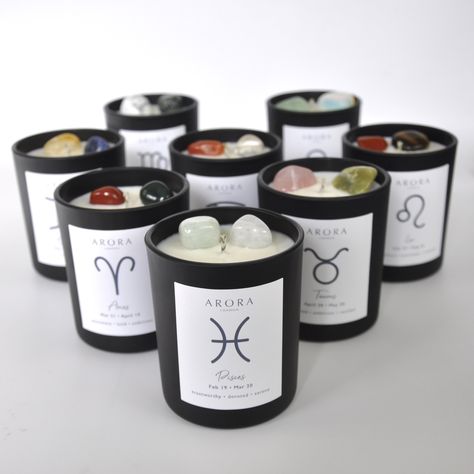 Zodiac Sign Candles, Personality Attributes, Aries Candle, Candle Sign, Candles And Crystals, Pomegranate Fragrance, Candle With Crystals, Candle Crystal, Black Pomegranate