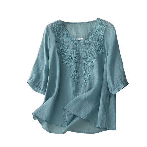 PRICES MAY VARY. 3/4 sleeve, V neck, embroidery, cotton linen,loose casual style,This versatile v neck t shirt is for effortless styling your way!It fits the body of most Lady’s shape,allows you come with a various look from comfy to chic and stylish. This Summer Tunic Tops are Not Only Elegant Blouses but Also Casual Cute Summer Tops, Perfectly Suited for Shopping, Party, Work, Office, Night out, Date, Vacation,Casual,Leisure,Formal and Daily Wear, etc. Whether you're looking to layer it under Summer Tunic Tops, Tunic Tops Summer, Womens Printed Tops, Casual Blouses, Linen Shirts, Women's Button Down Shirt, Elegant Blouses, Embroidery Blouse, Loose Blouse