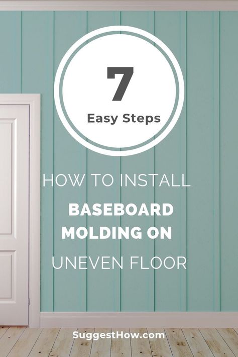 Installing baseboard molding on uneven floors can be hard. Not if you know this easy trick. Here is how to install baseboard molding on uneven floors. #homeimprovement #homerepair #DIYhomerenovation #baseboards How To Install Baseboards, Inexpensive Flooring, Cleaning Baseboards, Baseboard Trim, Baseboard Molding, Cheap Flooring, Narrow Hallway Decorating, Floor Molding, Easy Tricks