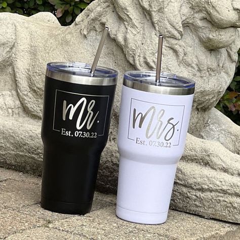 Mrs Tumbler, Mr Cup, Engraved Tumblers, Wedding Tumblers, Dream Honeymoon, New Couple, Glass Mosaic Art, Wedding Engagement Gifts, Tumbler Set