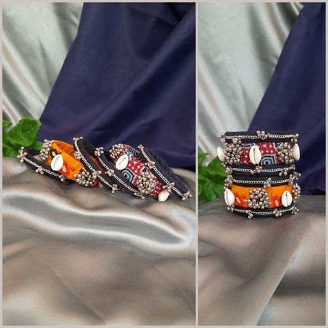 Navratri Bangles Handmade, Garba Jwellery, Trending Bangles, Navratri Bangles, Jute Jewellery, Navratri Jewellery, Fancy Bangles, Desi Things, Fabric Bangles