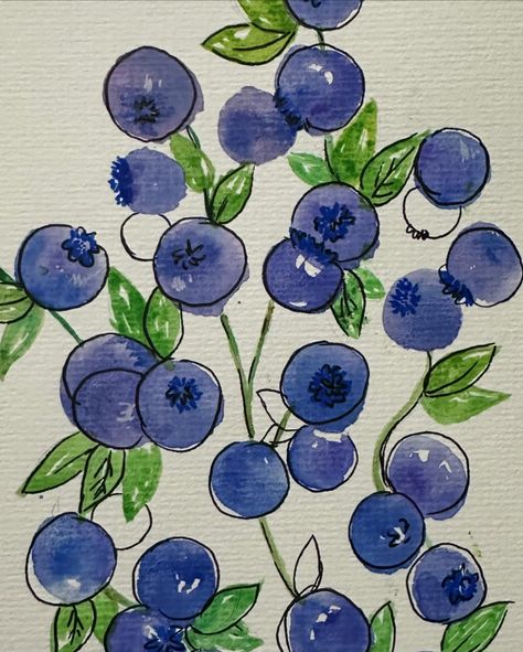 Trying watercolors 🎨✨😌 #watercolor #watercolorart #watercolors #watercolorpainting #painting #art #artist #blueberries #fruitpainting #watercolours #artbavleen Water Colors Painting Begginers, How To Paint Blueberries, Easy Cute Watercolor Ideas, Drawing Blueberries, Watercolour Blueberries, Watercolor Paintings Easy For Beginners, Simple Watercolor Art For Beginners, Simple Water Coloring Ideas, Watercolor Easy Ideas