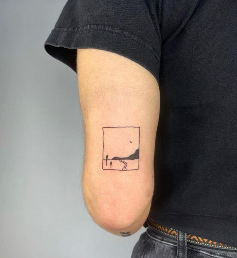 Tattoo In A Square, Landscape Frame Tattoo, Tattoo In Square, Tattoo In Rectangle, Long Rectangle Tattoo, Tattoo Square Frame, Rectangle Tattoo Placement, Vibe Tattoos, Fine Line Landscape Tattoo