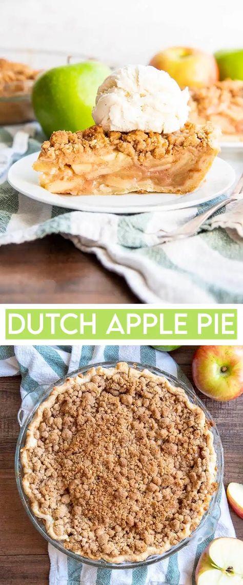 This dutch apple pie is made with a buttery pie crust, filled with sweet spiced apples, and topped with the best buttery crunchy brown sugar crumble topping. It's the best way to have apple pie and it's the best fall dessert! Dutch Crunch Apple Pie, Dutch Apple Pie Recipe Easy Homemade, Healthy Dutch Apple Pie, Dutch Apple Pie With Canned Filling, Easy Dutch Apple Pie Recipe, Dutch Apple Pie Recipe Easy, Dutch Apple Pie Cheesecake, Apple Pie Crumble Topping, Easy Dutch Apple Pie