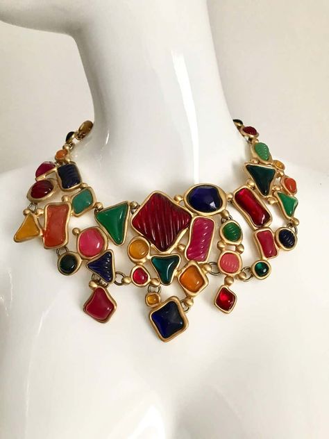 View this item and discover similar for sale at 1stDibs - Vintage 1980s - Early 1990s Anne Klein couture acrylic necklace in amber, green, blue, pink and red. ( costume Jewelry) Necklace is in excellent condition. 80s Necklaces, John Hardy Necklace, Gold Chocker Necklace, 80s Jewelry, 1980s Jewelry, Acrylic Necklace, 80s Theme, 1980's Fashion, Red Costume