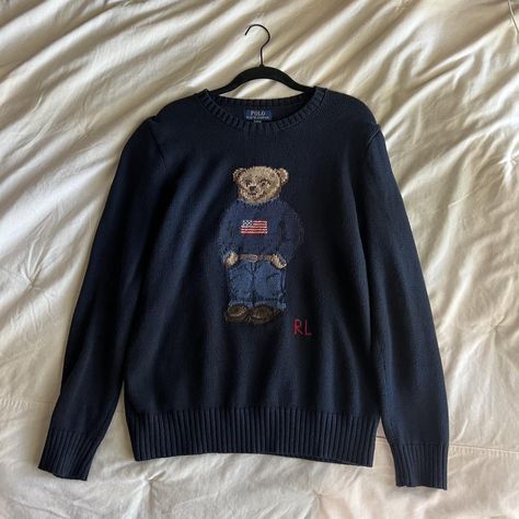 Polo Ralph Lauren navy blue teddy bear sweater!! So... - Depop Polo Teddy Bear Sweater, Polo Ralph Lauren Jumper, Ralph Lauren Teddy Bear Sweater Outfit, Ralph Lauren Sweater Bear, Ralph Lauren Teddy Bear Sweater, Ralph Lauren Navy Sweater, Ralph Lauren Bear Sweater, Ralph Lauren Sweater Outfit, Blue Polo Sweater