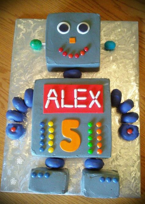 Robot Party Food, Cake Robot, Airplane Birthday Cakes, Robot Cake, Robot Birthday Party, Robot Party, Childrens Birthday Cakes, Fourth Birthday, Boy Birthday Cake